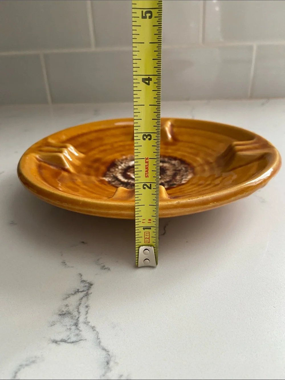 Vintage MCM USA Pottery Brown Drip Glaze Ceramic Ashtray